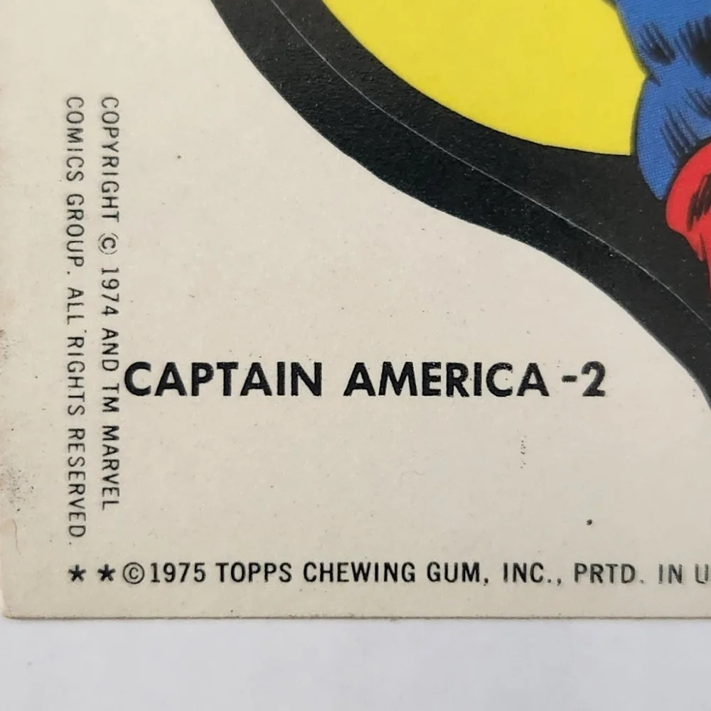 ✨RARE Vintage 1975 Topps Marvel Captain America Sticker Tan Back 
